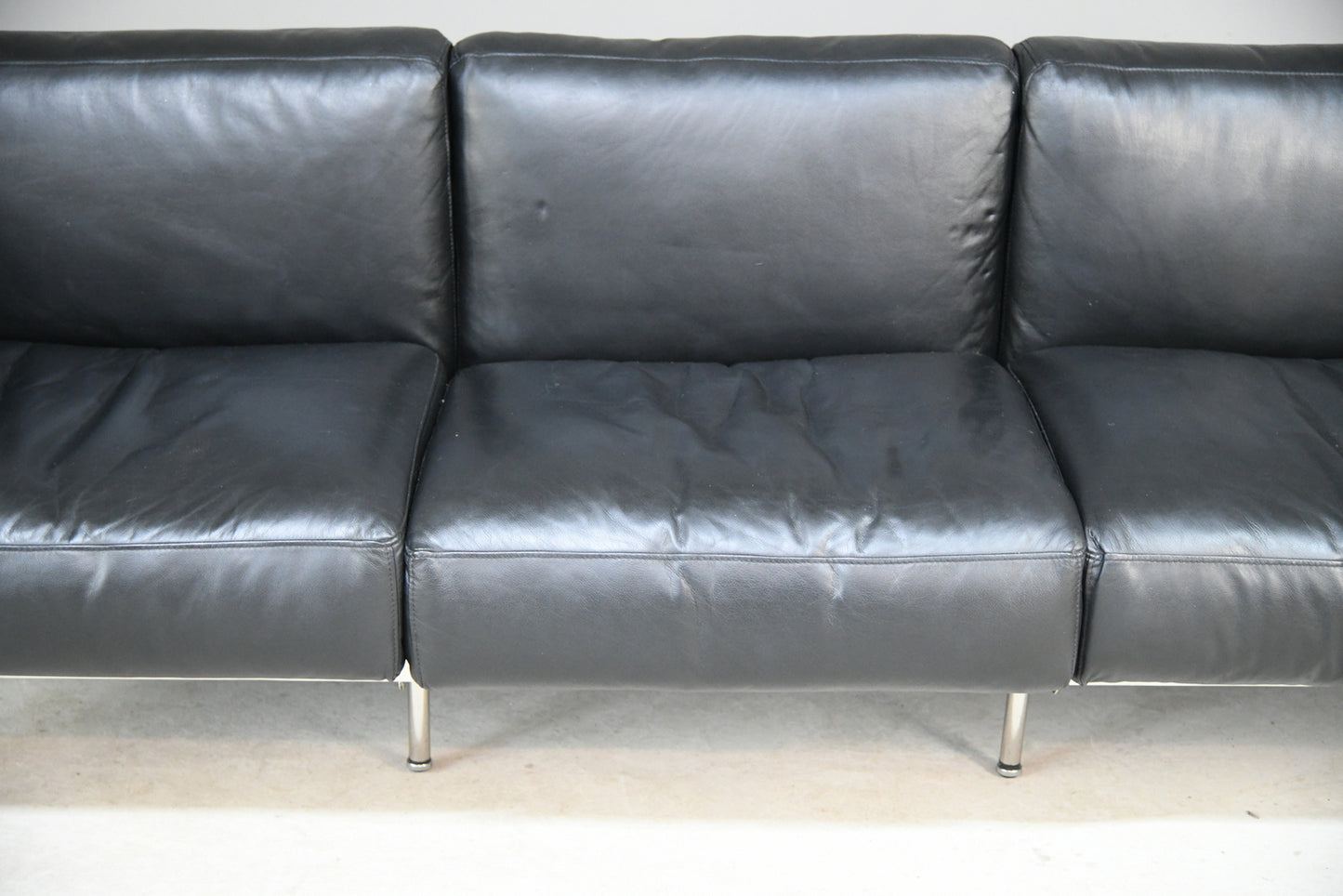 LC3 Style Black Leather & Chrome Sofa