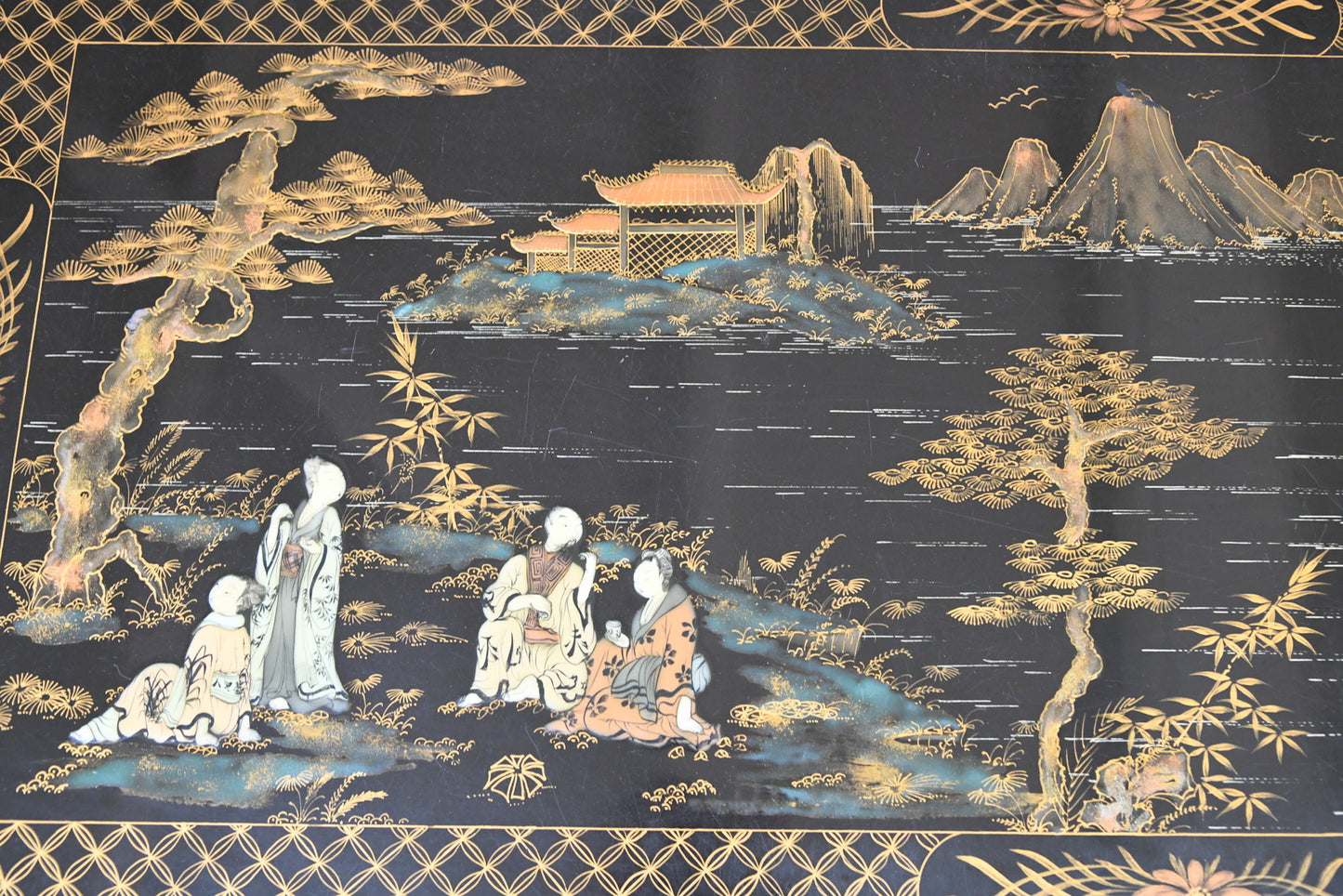 Large Chinoiserie Black Lacquer Coffee Table