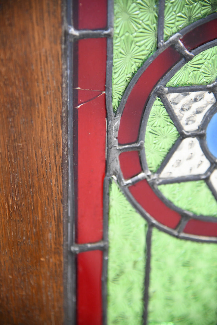 Carved Oak Stained Glass Bookcase