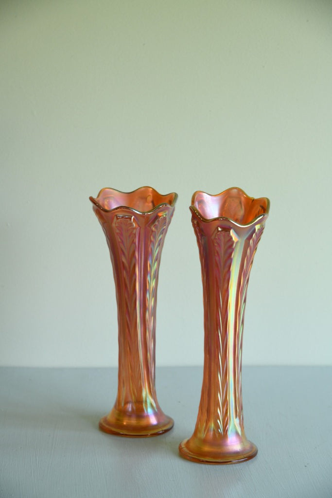 Pair Orange Carnival Glass Vase