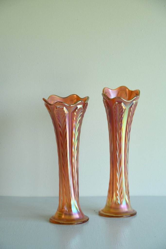 Pair Orange Carnival Glass Vase