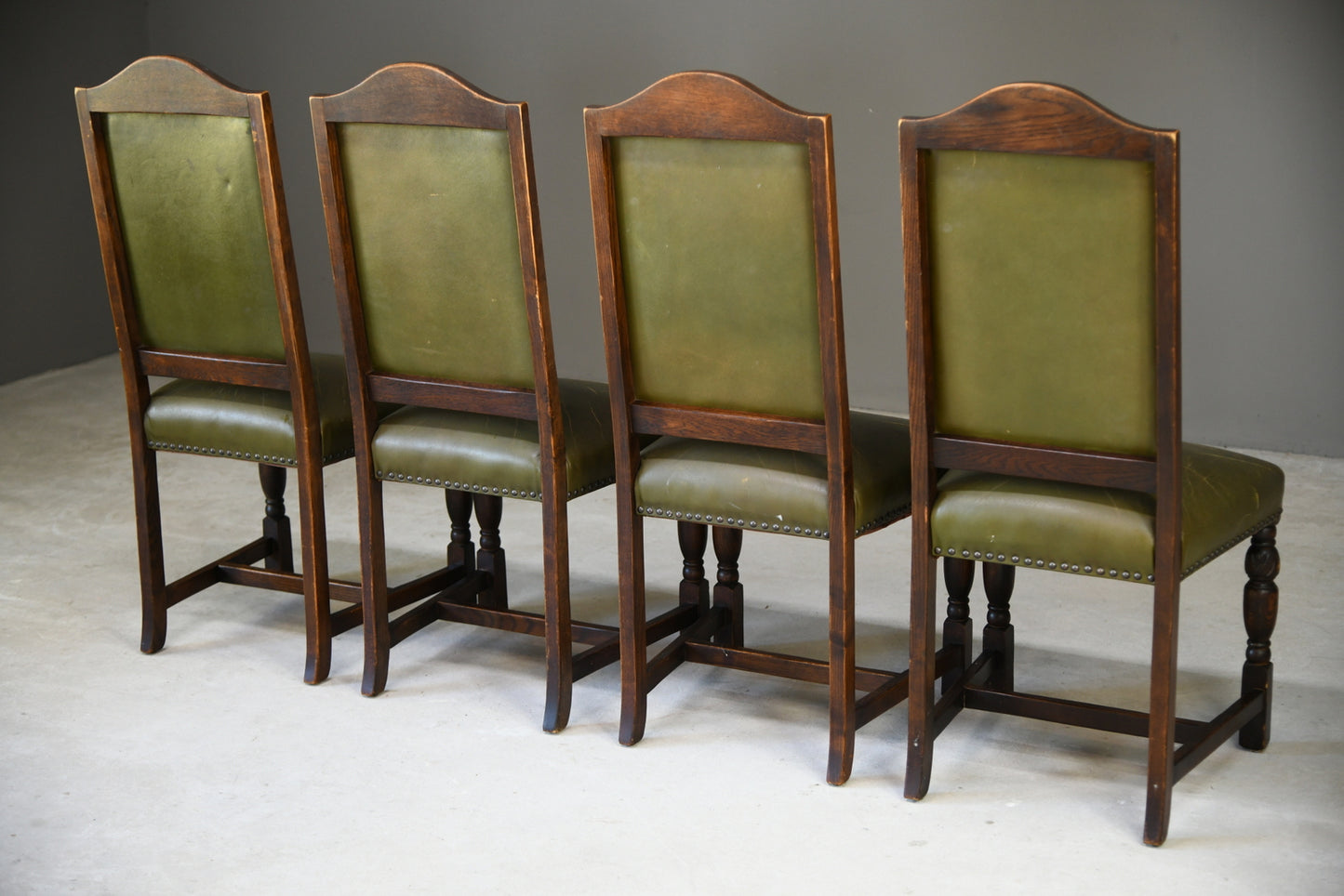 4 Green Leather Dining Chairs