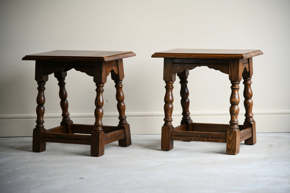 Pair Rustic Country Style Oak Stools Kernow Furniture