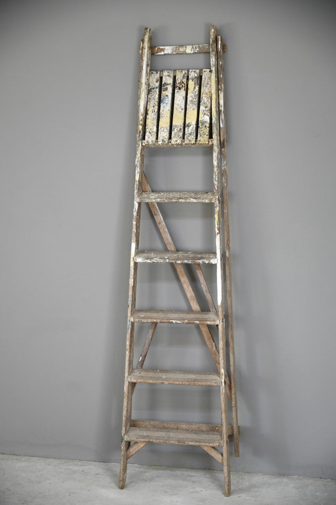 Set Wooden Step Ladder Vintage Paint Splattered