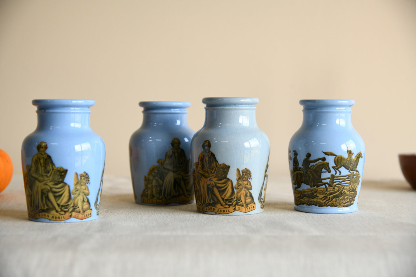 4 x Victorian Prattware Meat Paste Jars