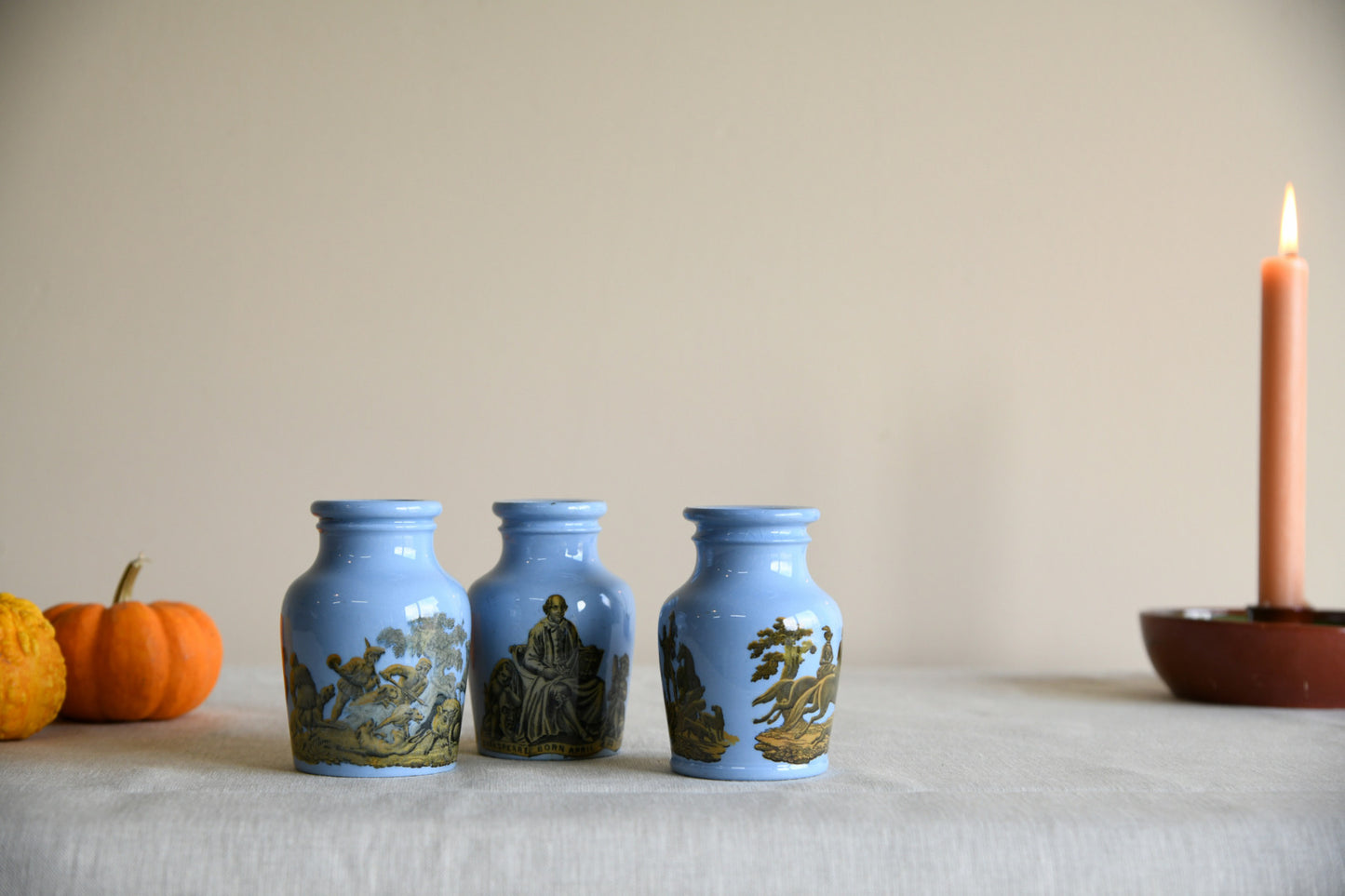 3 x Victorian Prattware Meat Paste Jars