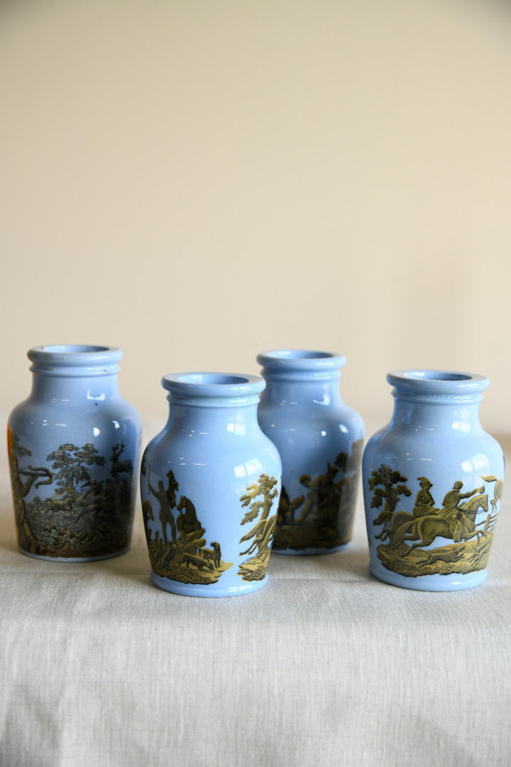 4 x Victorian Prattware Meat Paste Jars