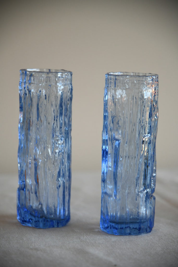 Pair Ravenhead Retro Blue Glass Vase