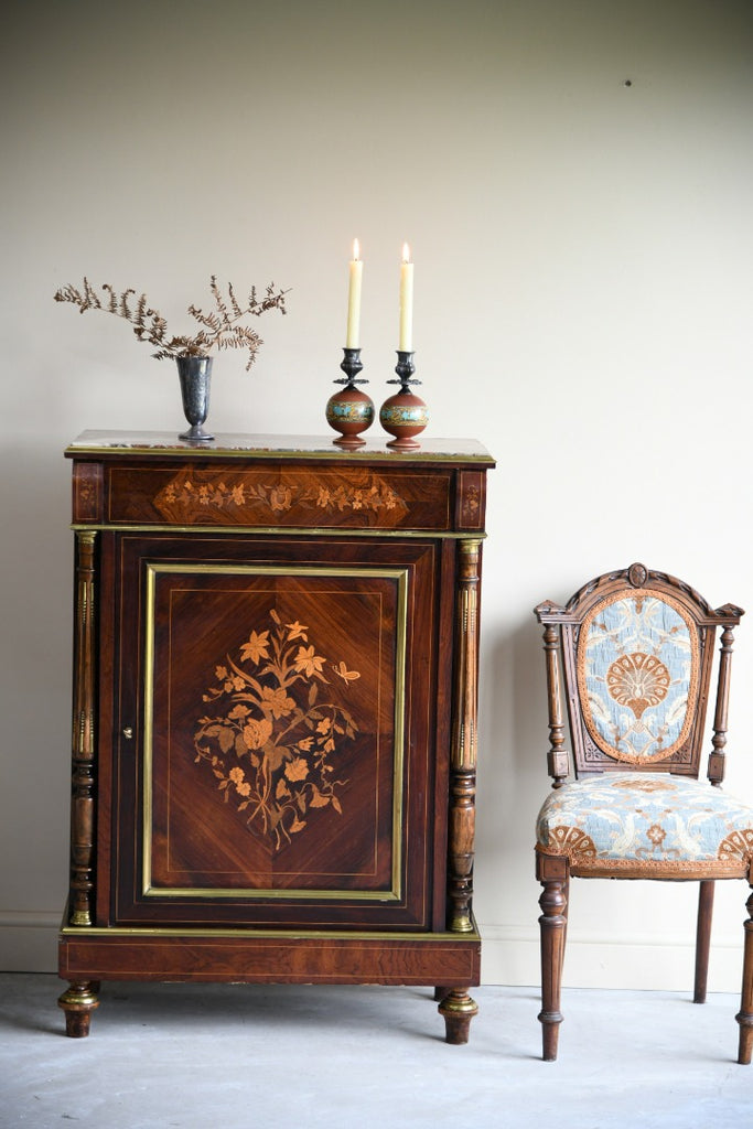 French Marble & Marquetry Veneer Cabinet