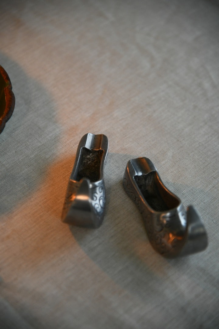 Pair Silver Tone Shoe Ashtrays