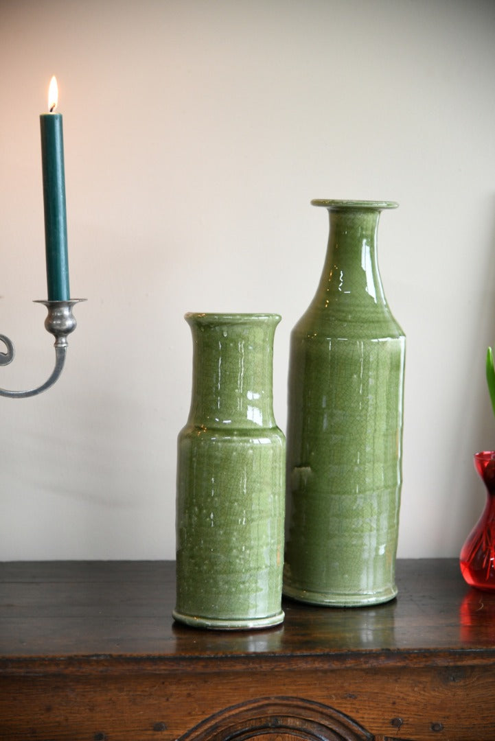 Pair Oriental Style Green Vase