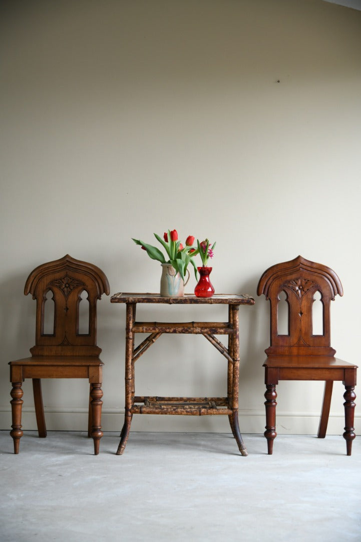 Pair Victorian Mahogany Gothic Revival Hall Chairs
