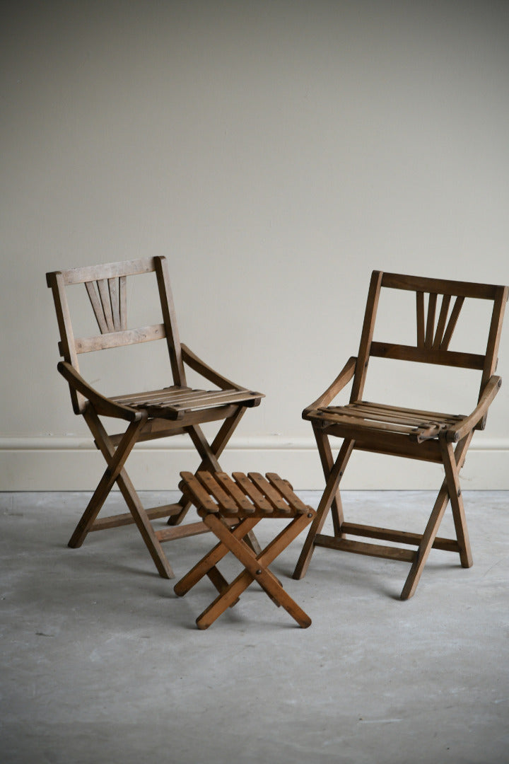 Vintage Childs Beech Folding Chairs & Table