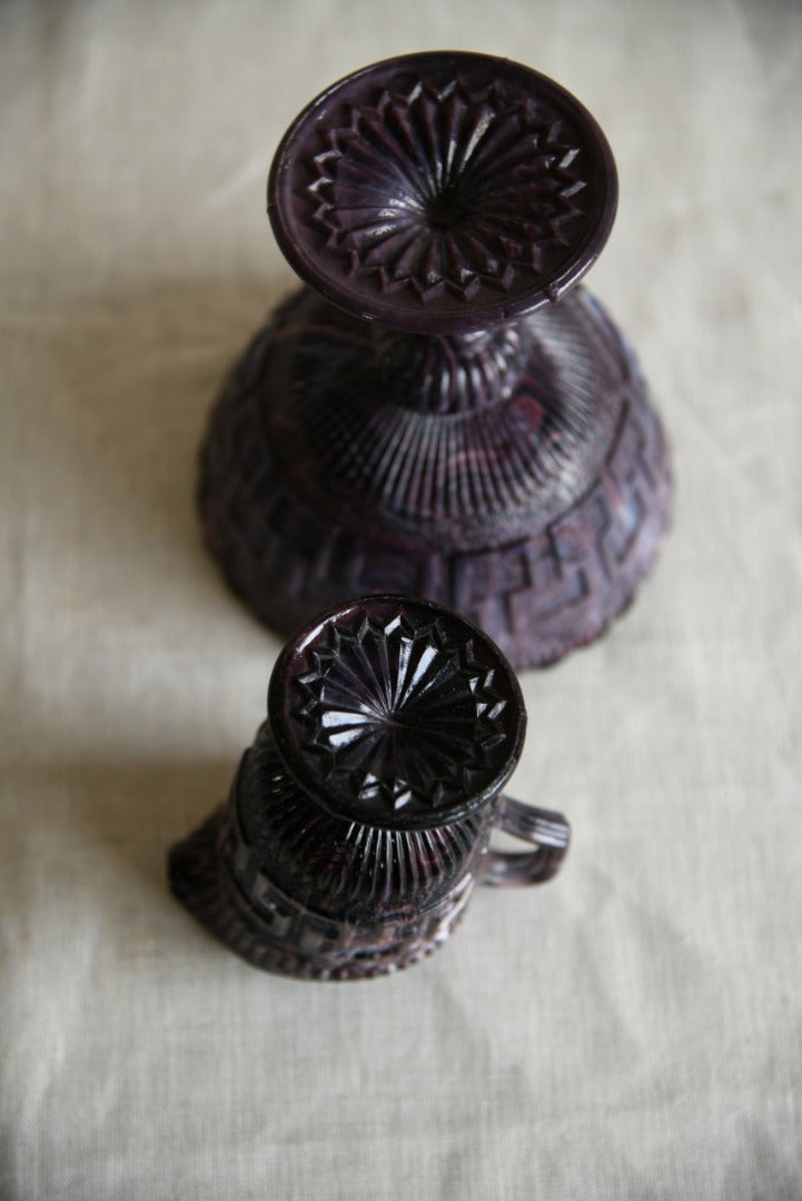 Purple Slag Glass Jug & Bowl