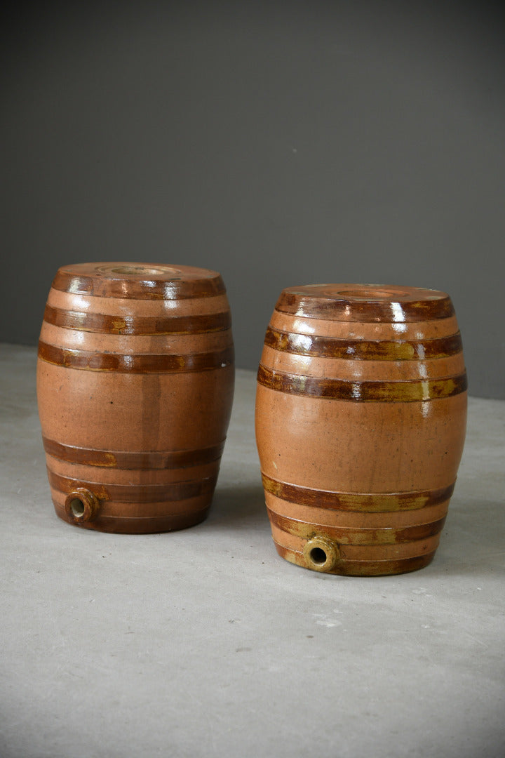 Pair Large Antiqe Salt Glaze Spirit Barrel