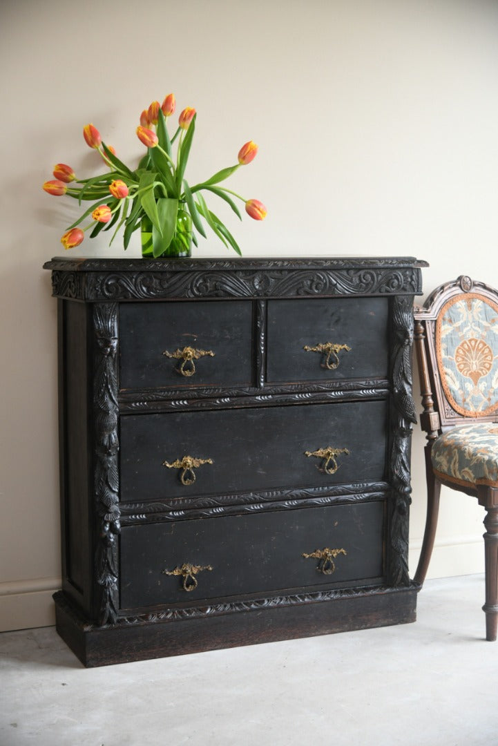 Victorian Dark Oak Shallow Chest of Drawers Kernow Furniture