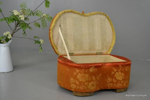 Vintage 1930s Upholstered Kidney Shape Sewing Box - Kernow Furniture