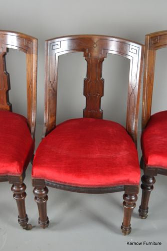 Set 4 Antique Victorian Mahogany Red Upholstered Dining Chairs - Kernow Furniture