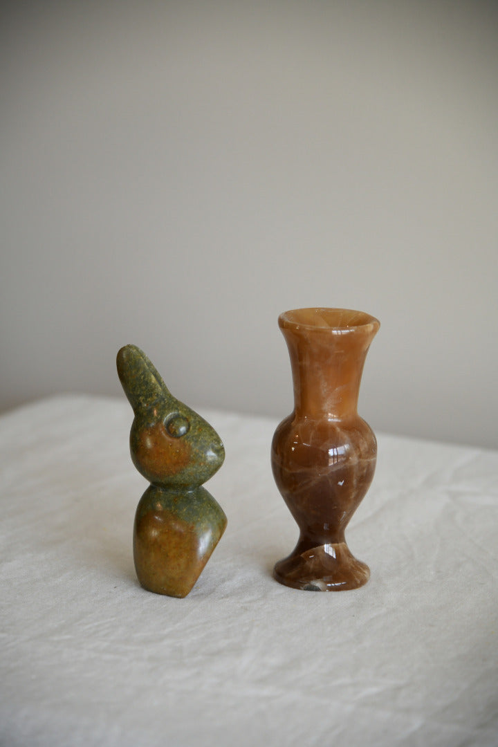Polished Stone Bunny & Small Vase