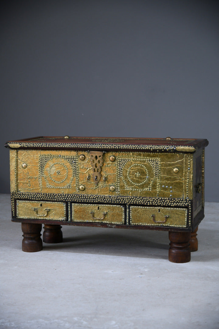 Antique Eastern Teak & Brass Chest