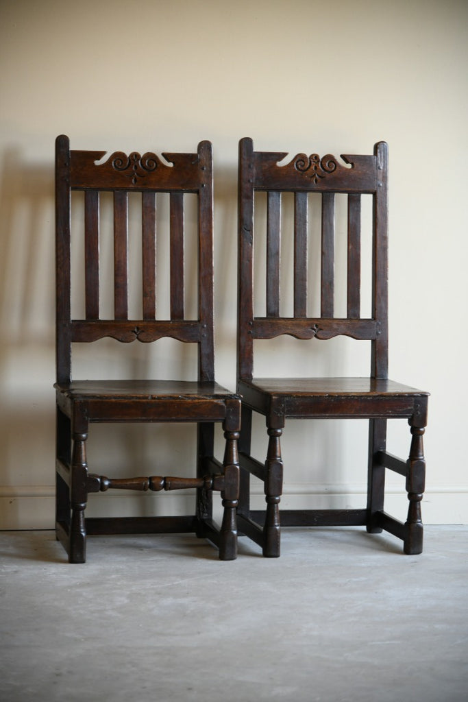 Pair Antique Oak Hall Chairs