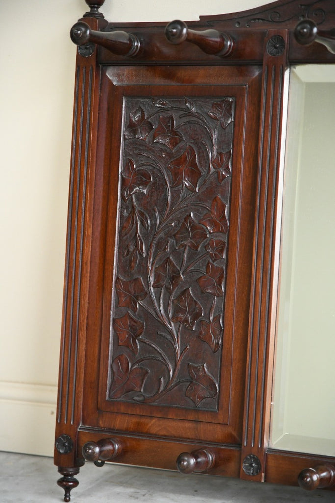 Victorian Walnut Wall Mirror & Coat Hooks