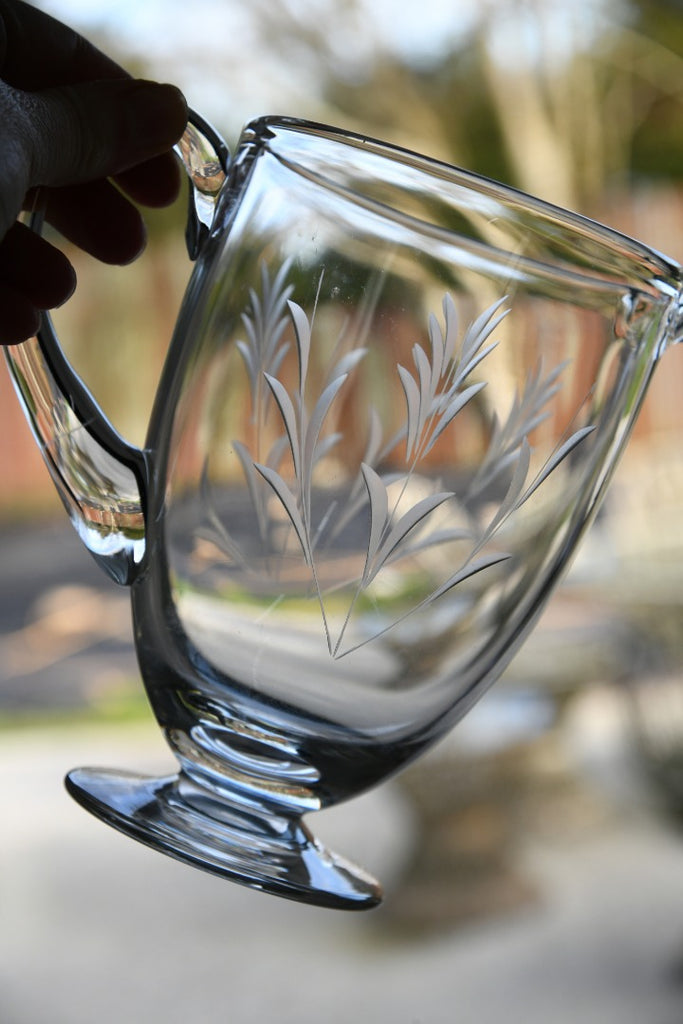 Vintage Etched Glass Water Jug & Glasses
