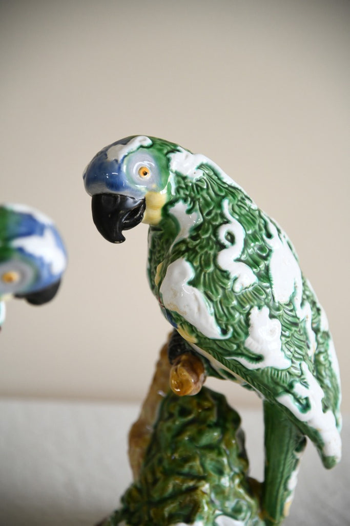 Pair Majolica Parrots