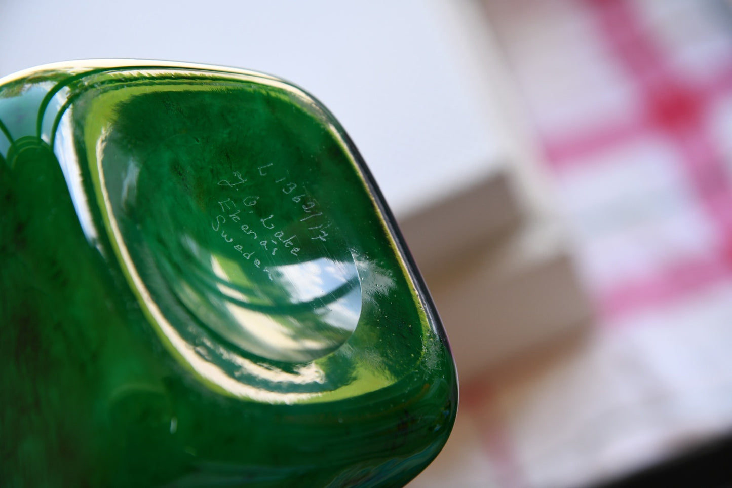 John Orwar Lake Ekenas Sweden Blue & Green Glass Vase