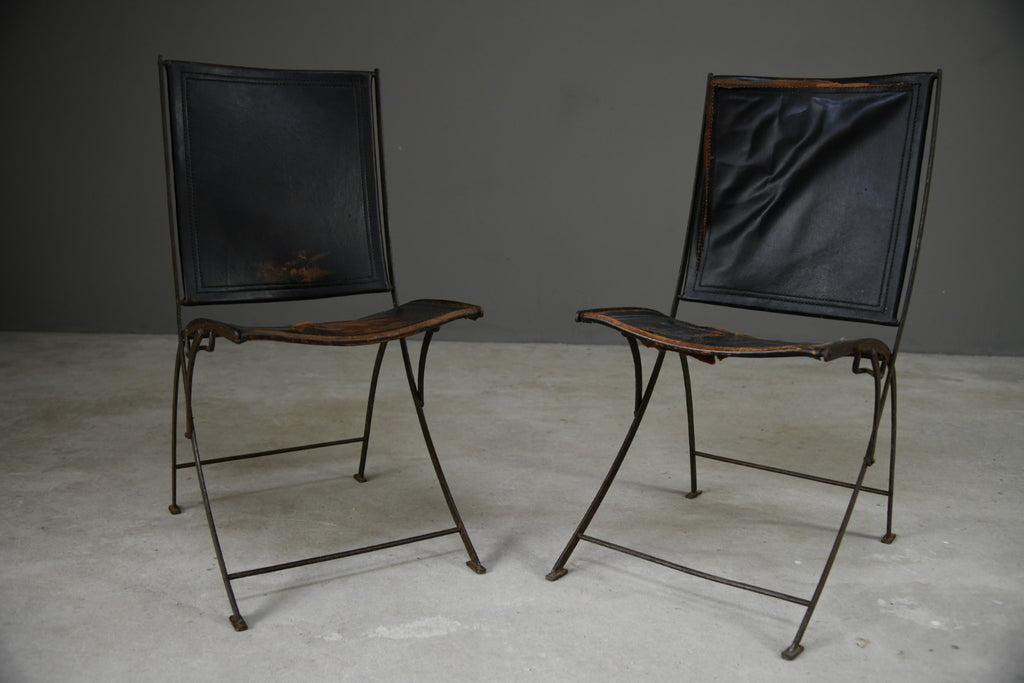 Late 19th Century French Iron & Leather Chairs