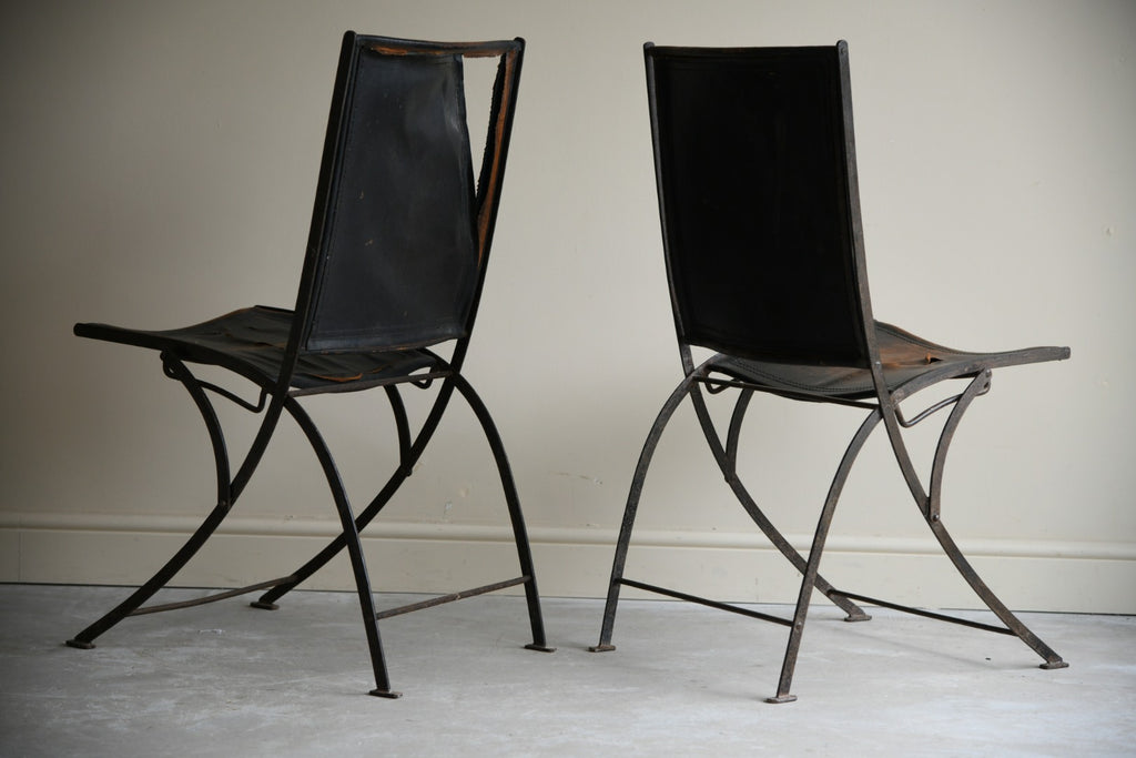 Late 19th Century French Iron & Leather Chairs