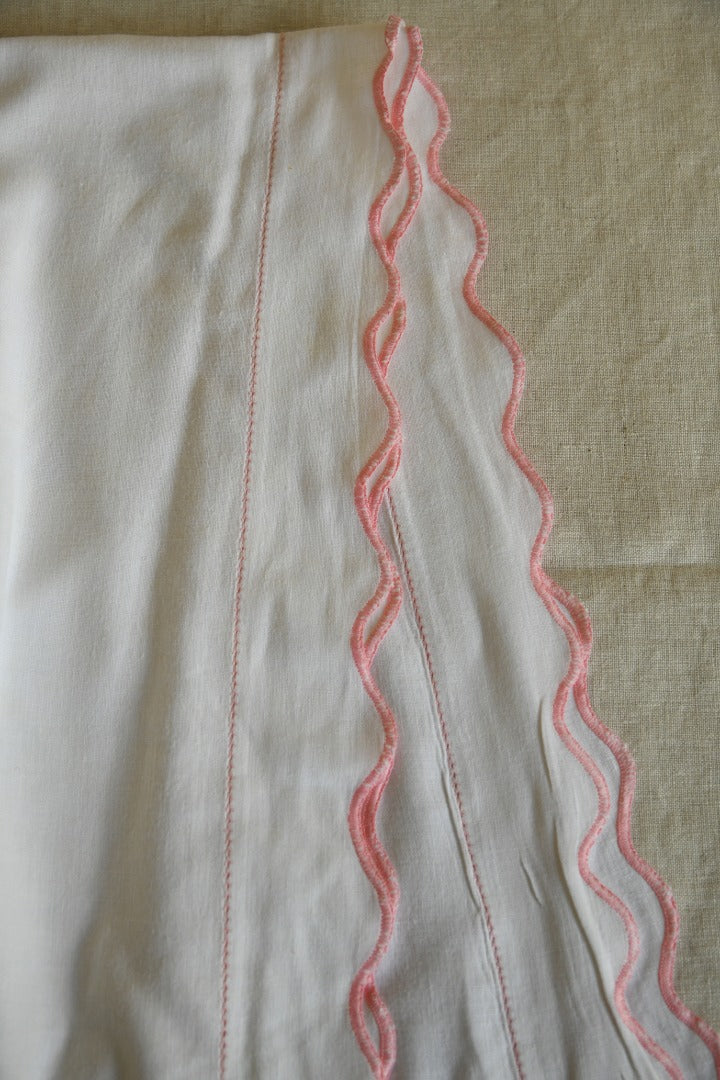 Pair Vintage Bed Sheets Pink Scalloped Edge Kernow Furniture