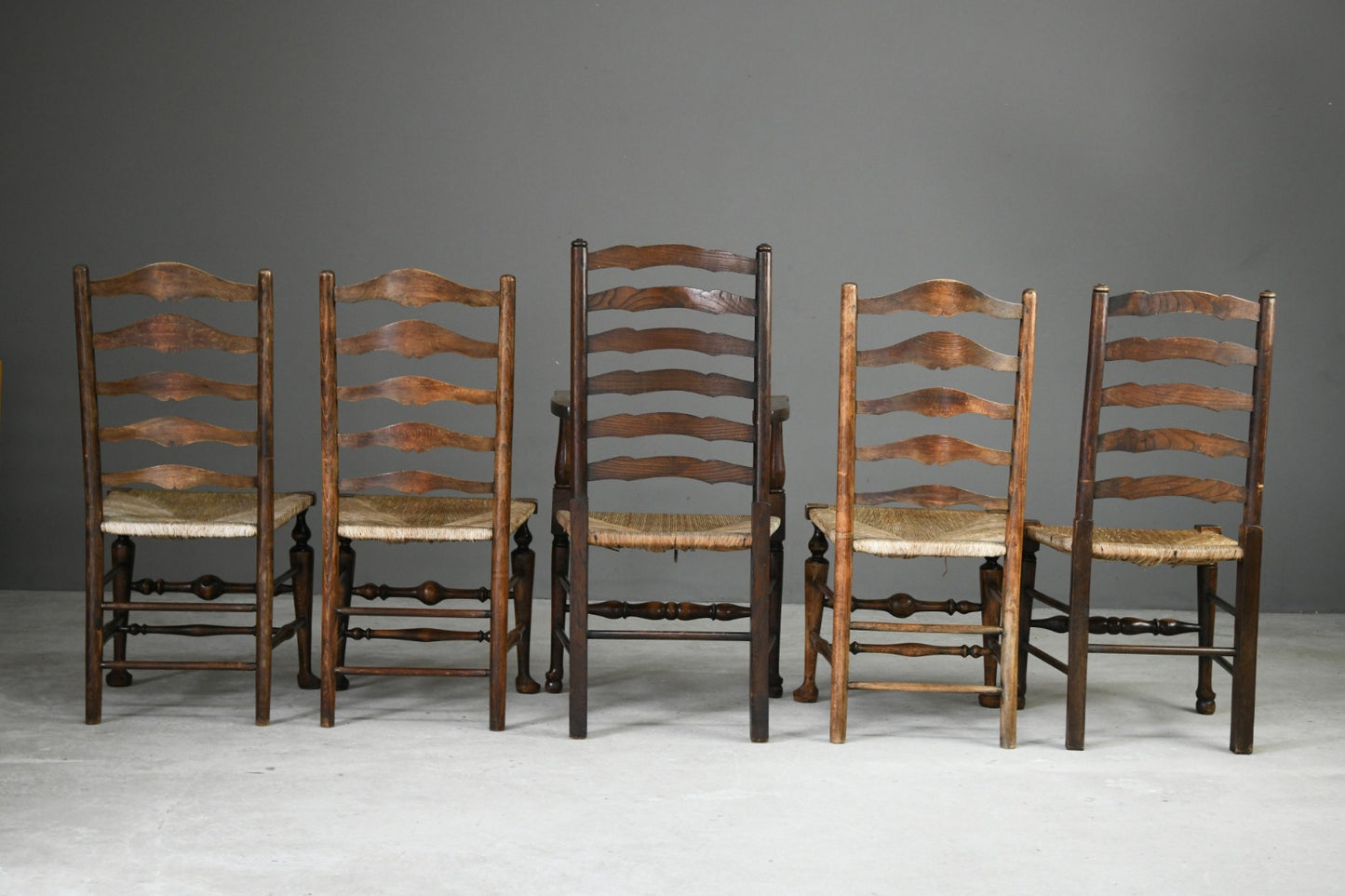 Harlequin Set 5 Oak & Rush Chairs