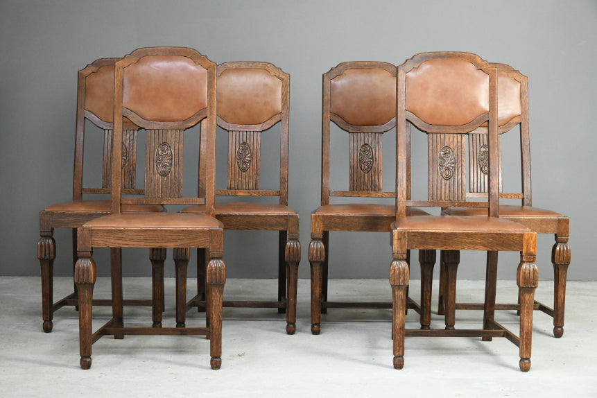 6 x 1930s Oak Dining Chairs