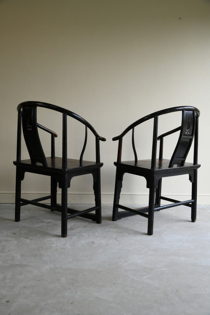 Pair Antique Chinese Horseshoe Chairs