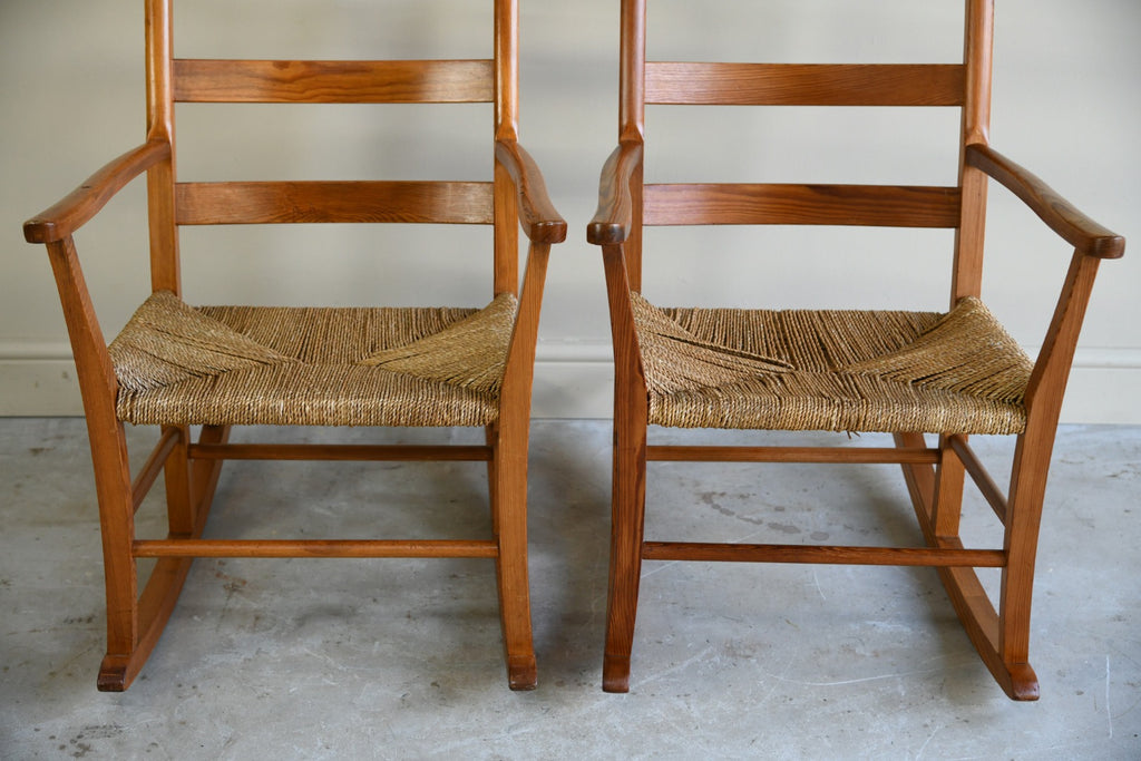 Pair Mid Century Pine Rocking Chairs