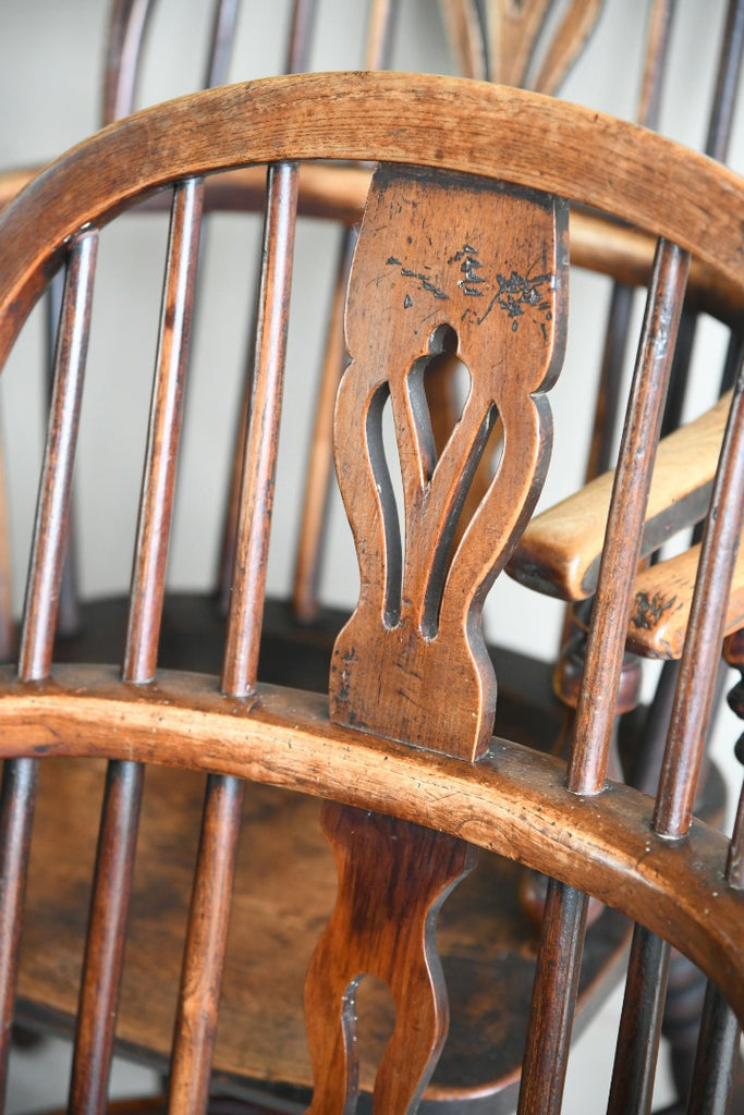Set 6 Antique Elm Windsor Arm Chairs