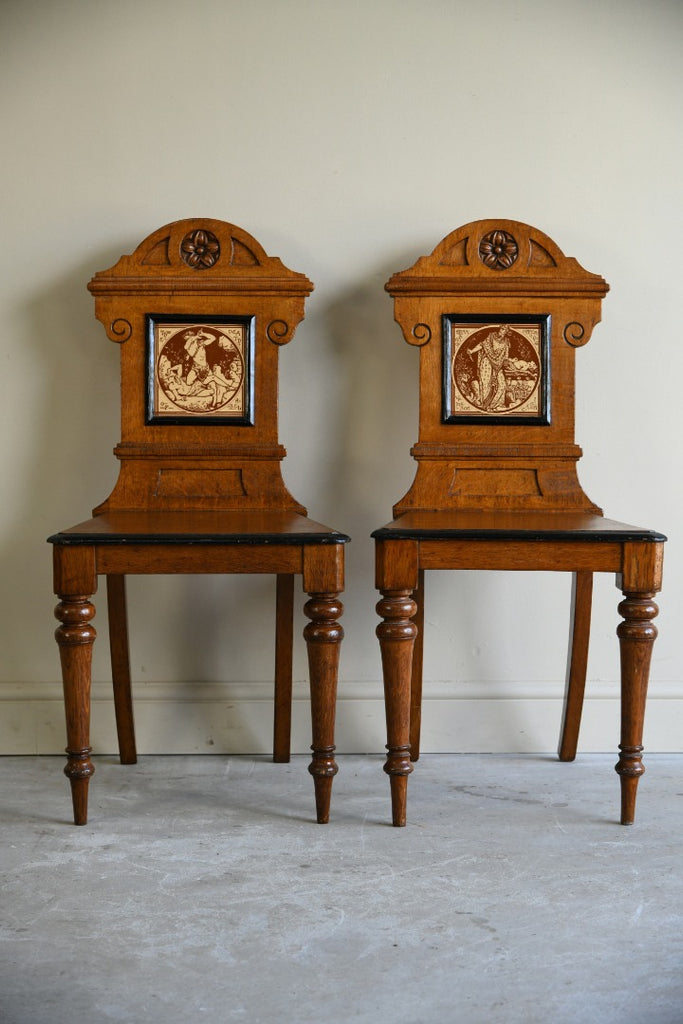 Pair Victorian Oak Hall Chairs Moyr Smith Tiles