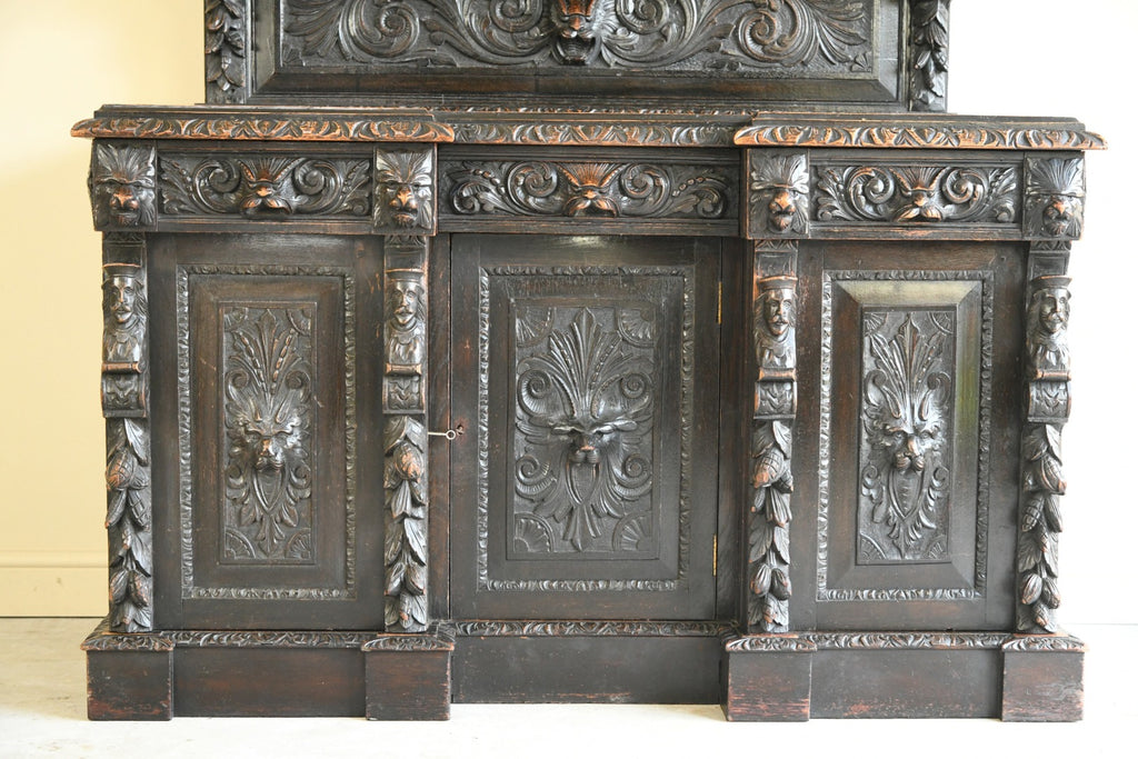 Antique Victorian Carved Oak Sideboard