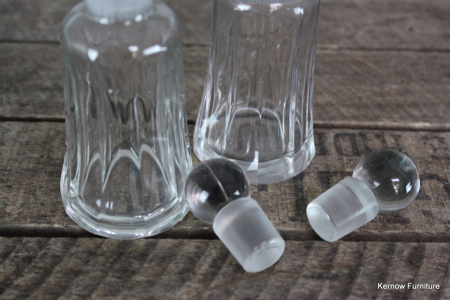 Pair Vintage Clear Glass Apothecary Bottles - Kernow Furniture