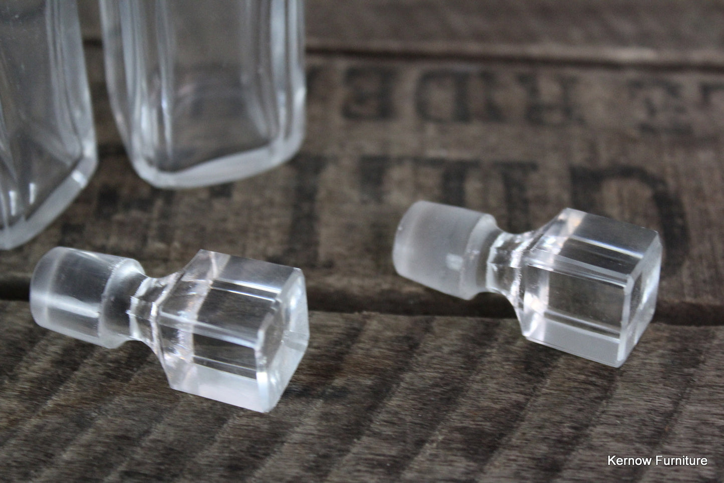 Pair Small Vintage Clear Glass Apothecary Bottles - Kernow Furniture