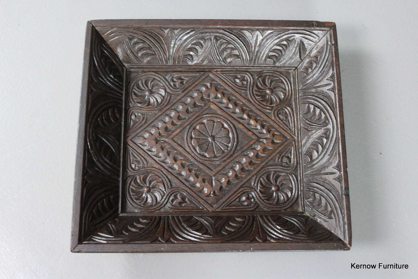 Antique Oak Carved Layette Tray - Kernow Furniture