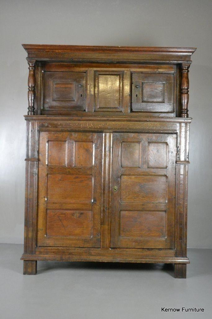 Antique 17th Century Vernacular Rustic Oak Court Cupboard - Kernow Furniture