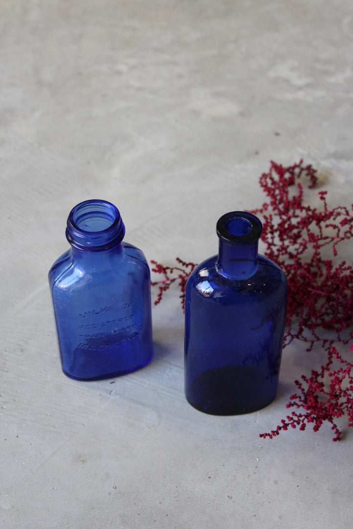 Pair Blue Glass Bottles - Kernow Furniture
