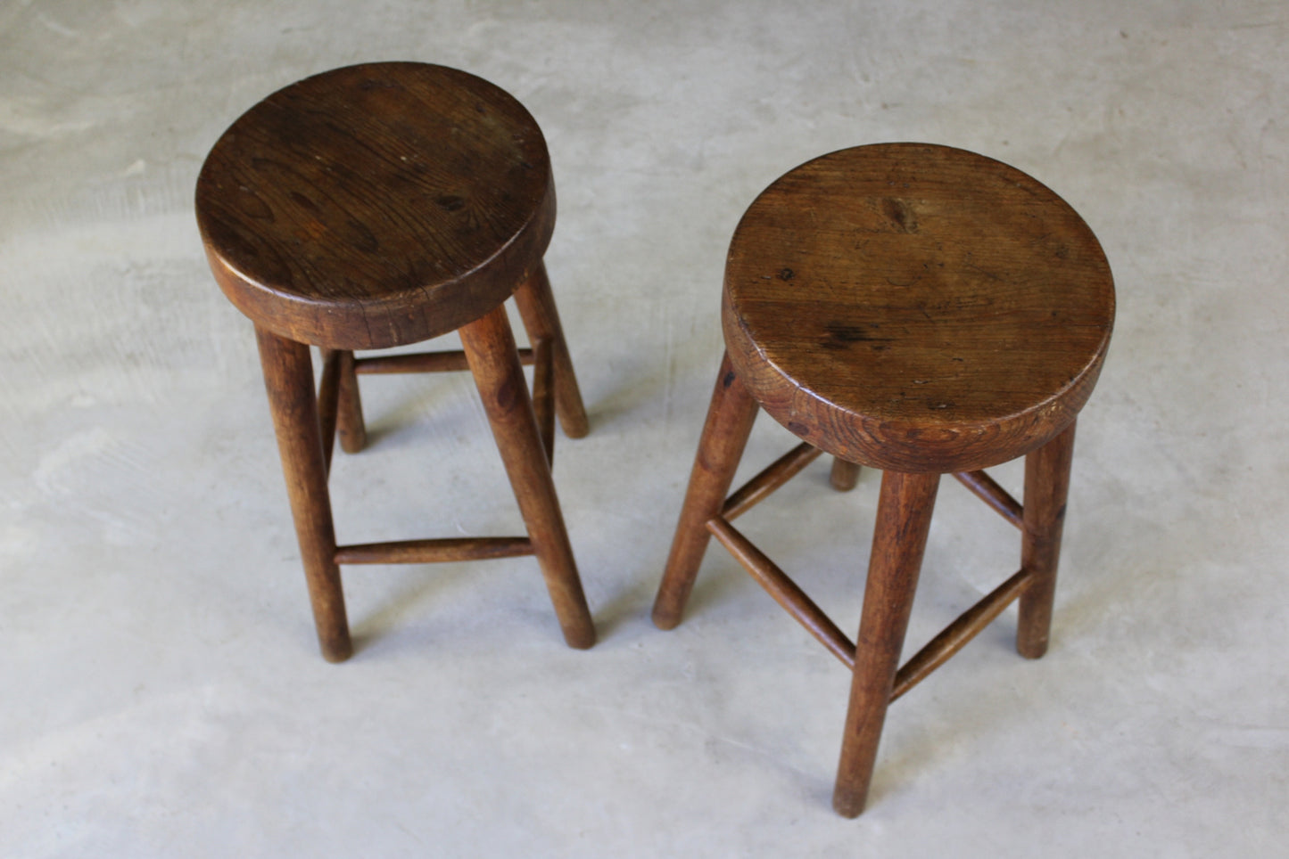 Pair Rustic Small Pine Stools - Kernow Furniture