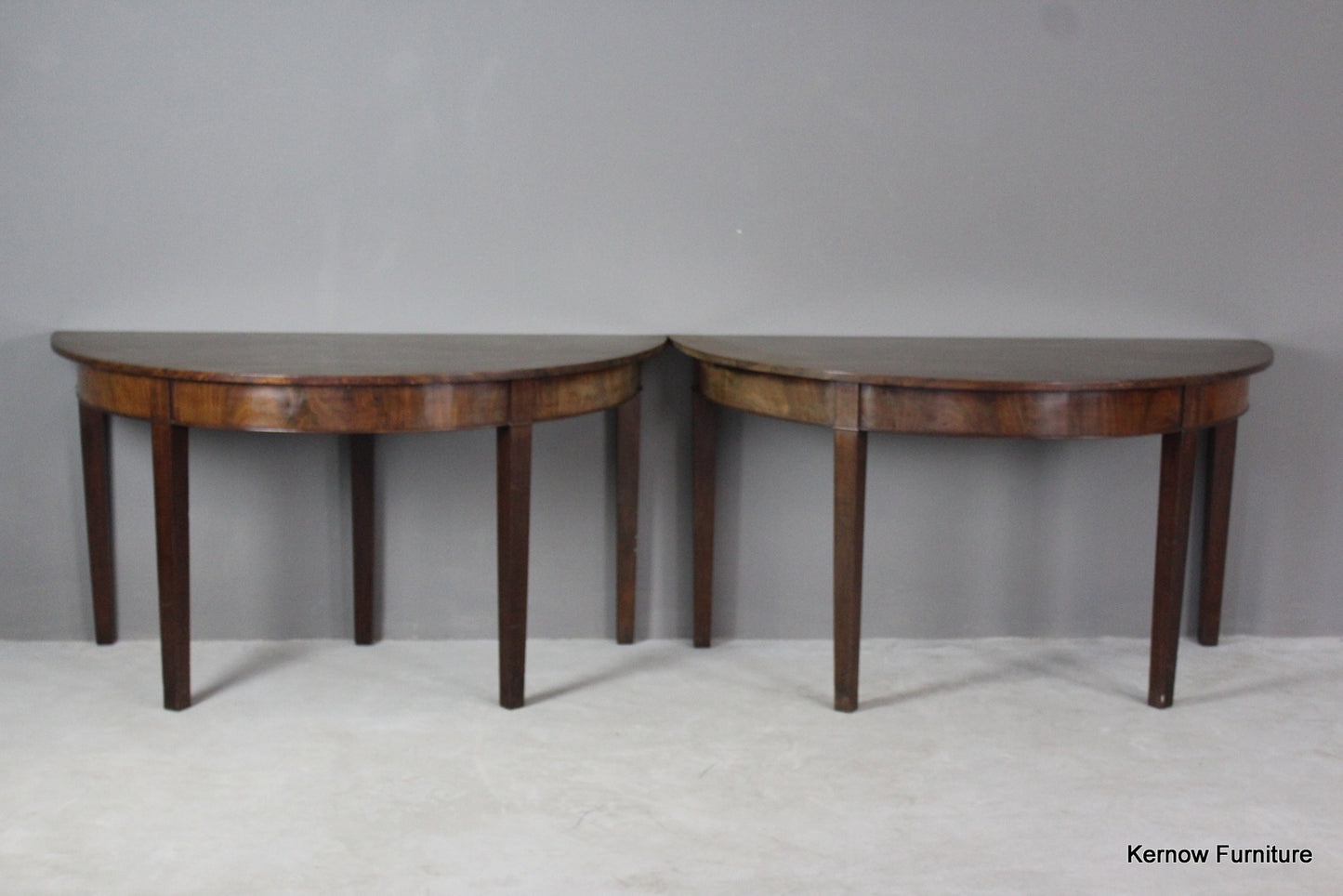 Pair Antique Georgian Mahogany D End Tables - Kernow Furniture