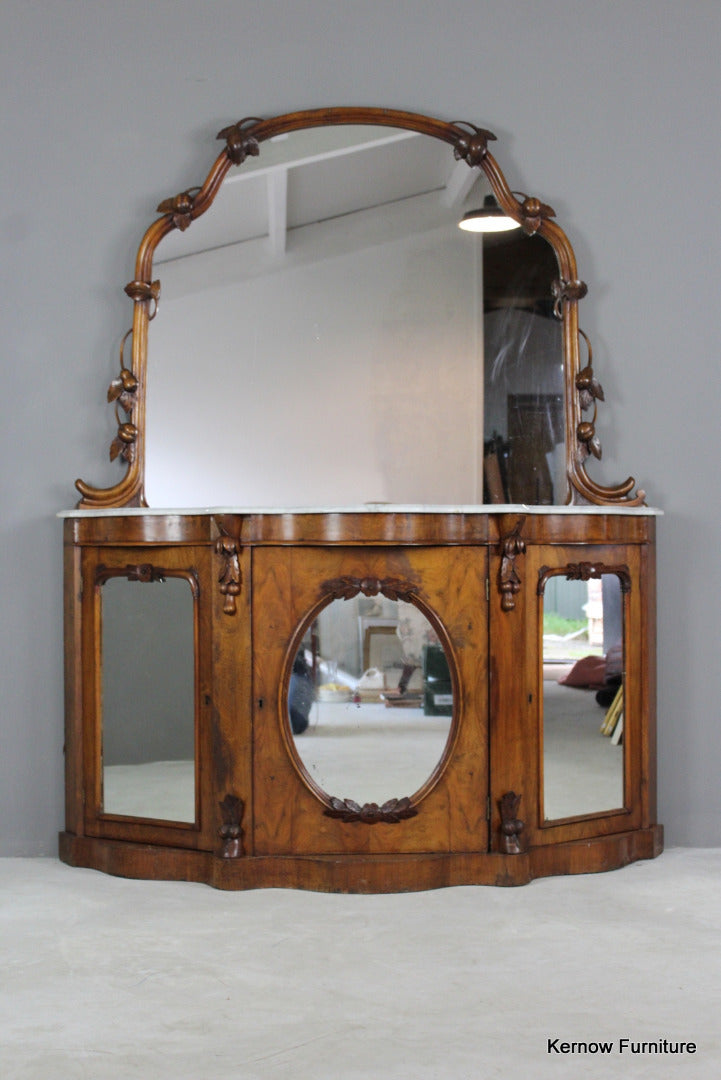 Victorian Walnut Mirror Back Credenza - Kernow Furniture