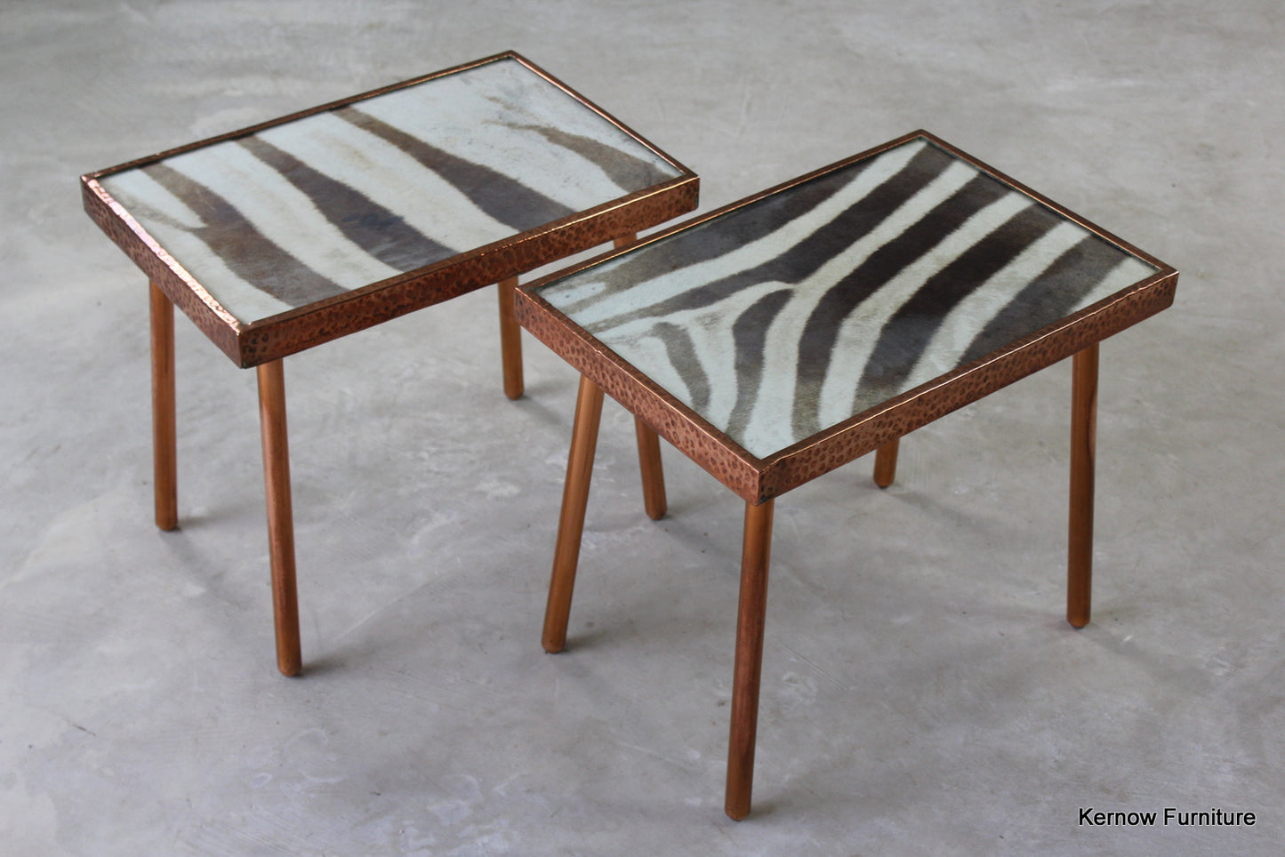 Pair Copper & Zebra Hide Side Tables - Kernow Furniture