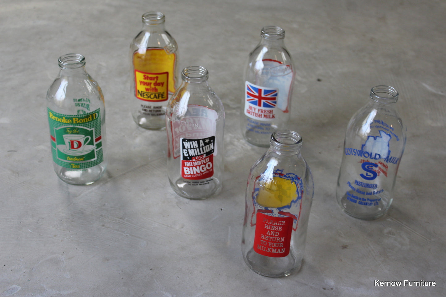 Collection of 6 Retro Glass Milk Bottles - Kernow Furniture