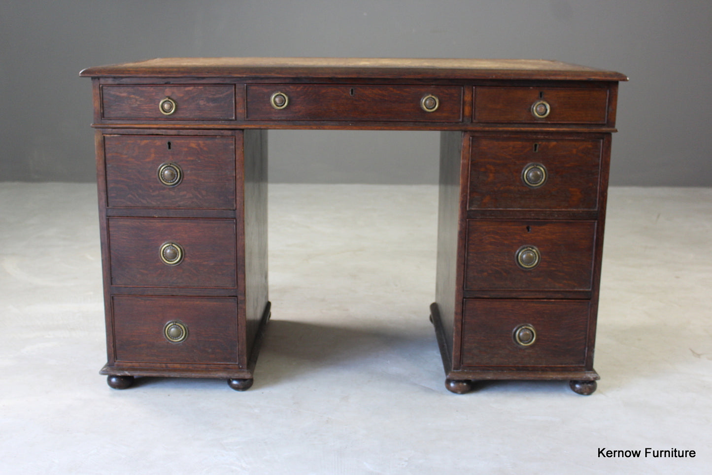 Antique Twin Pedestal Oak Desk - Kernow Furniture